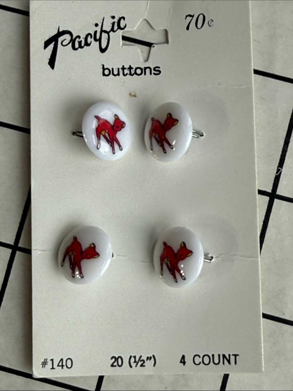 Vintage Pacific Deer Fawn Novelty Buttons NOS on Card 4 Red Fawn Shank Buttons